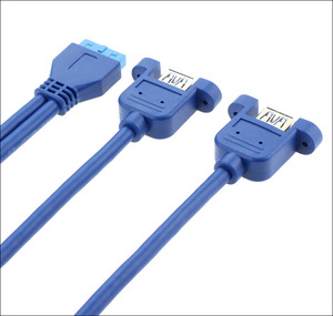 คอมพิวเตอร์พีซีกรณีภายในเมนบอร์ด19pin หญิงถึง2พอร์ต Usb 3.0ประเภทหนึ่งสกรูหญิงล็อคแผงยึดสายเคเบิลสีฟ้า50ซม. - Product Image 4