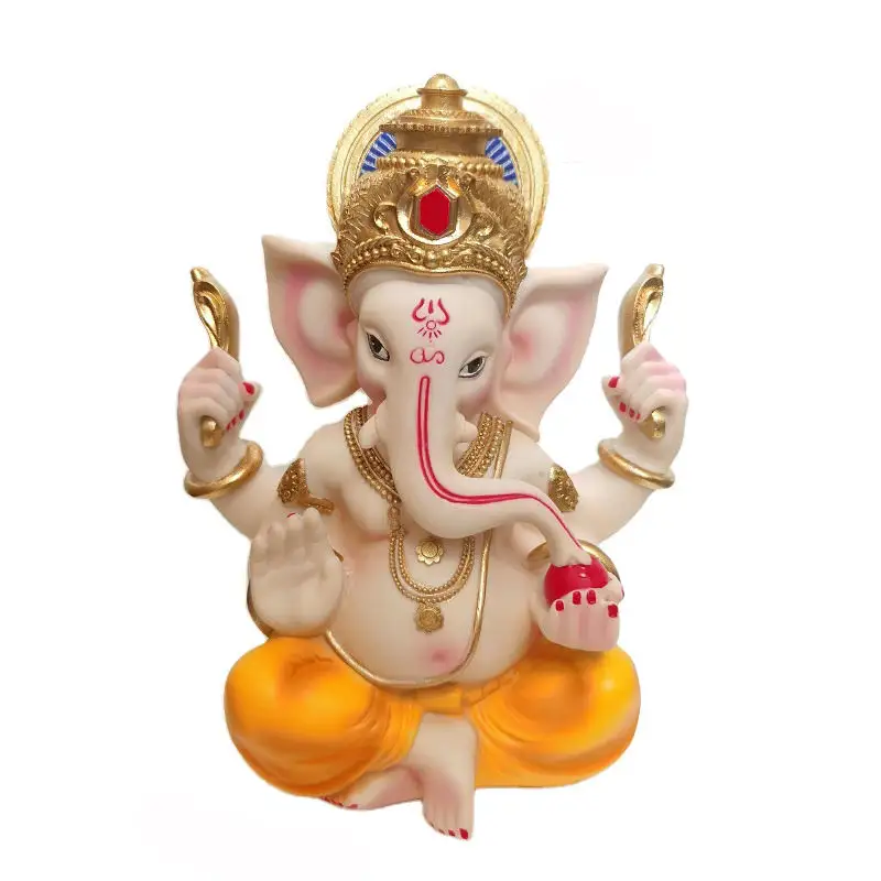タイ風インド象トランク神の富の装飾ヒンドゥー教の主ガネーシャアイドル像家の装飾のための樹脂工芸品