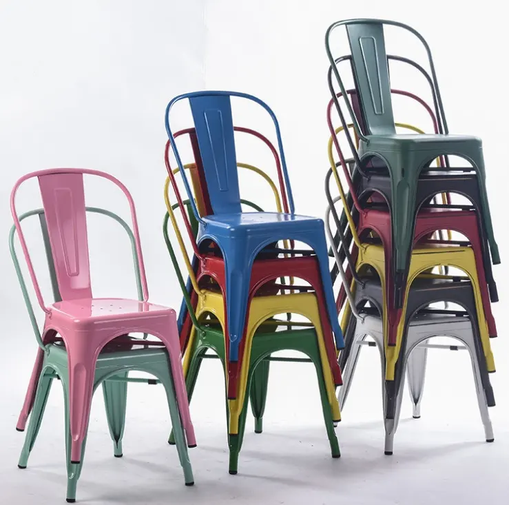 Wostu — chaises de salle à manger en métal empilables, couleur rose et noir, style industriel vintage, vente en gros