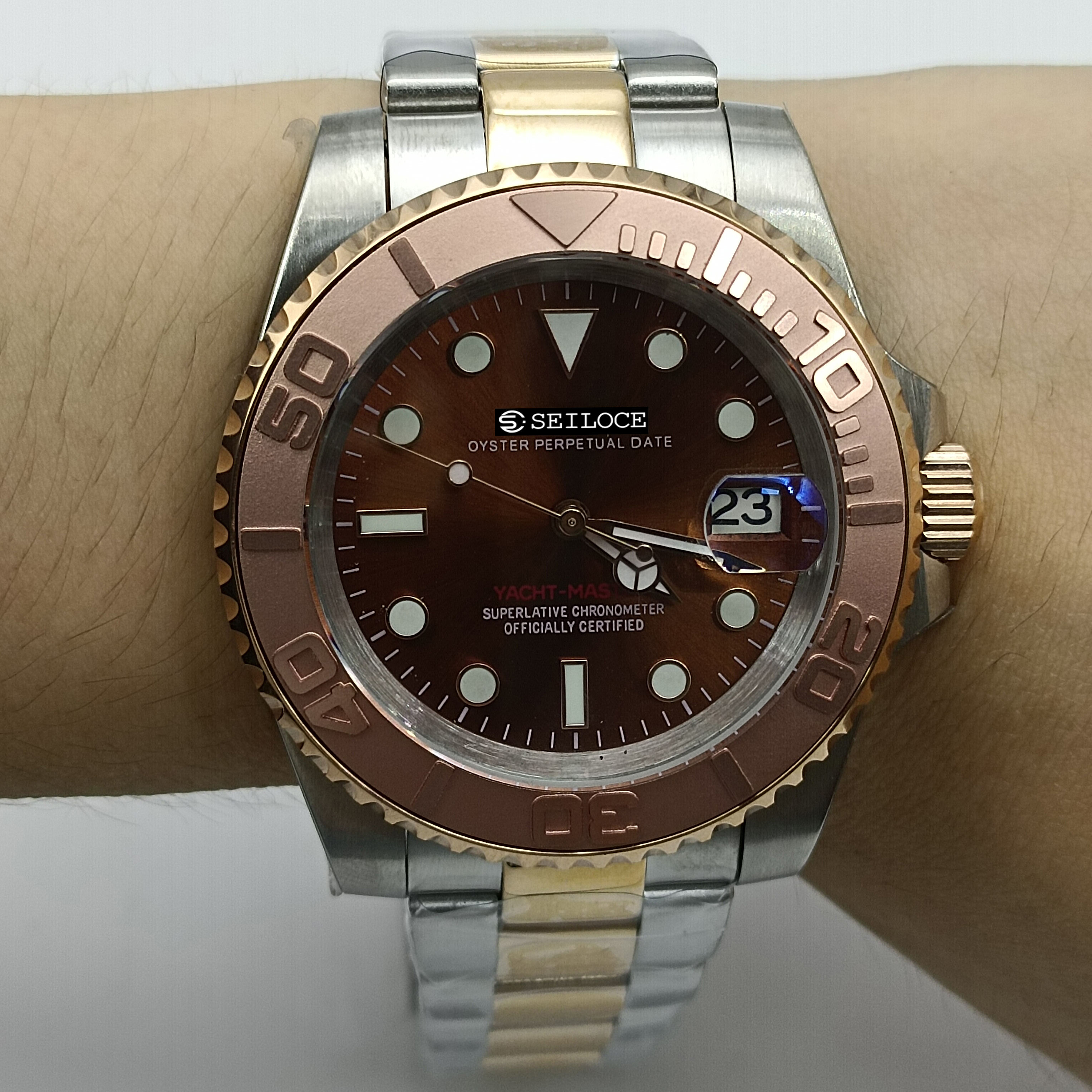 Rose Gold Silver Case+Brown Dial
