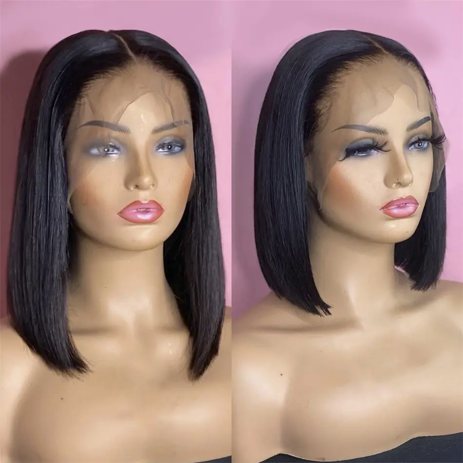 En gros Transparent HD Full Lace Bob Cheveux Humains Dentelle Frontale Perruques Pour Les Femmes Noires Brésilienne Vierge Cheveux Dentelle Avant Perruque