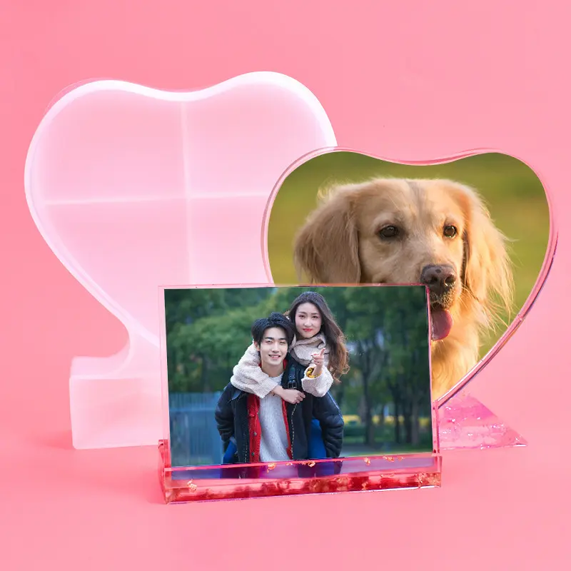 Mascot Casting Photo Frame Silicone Mold DIY Mirror Crystal Ornament Love Heart Rectangular Epoxy Resin for Home Office Decor