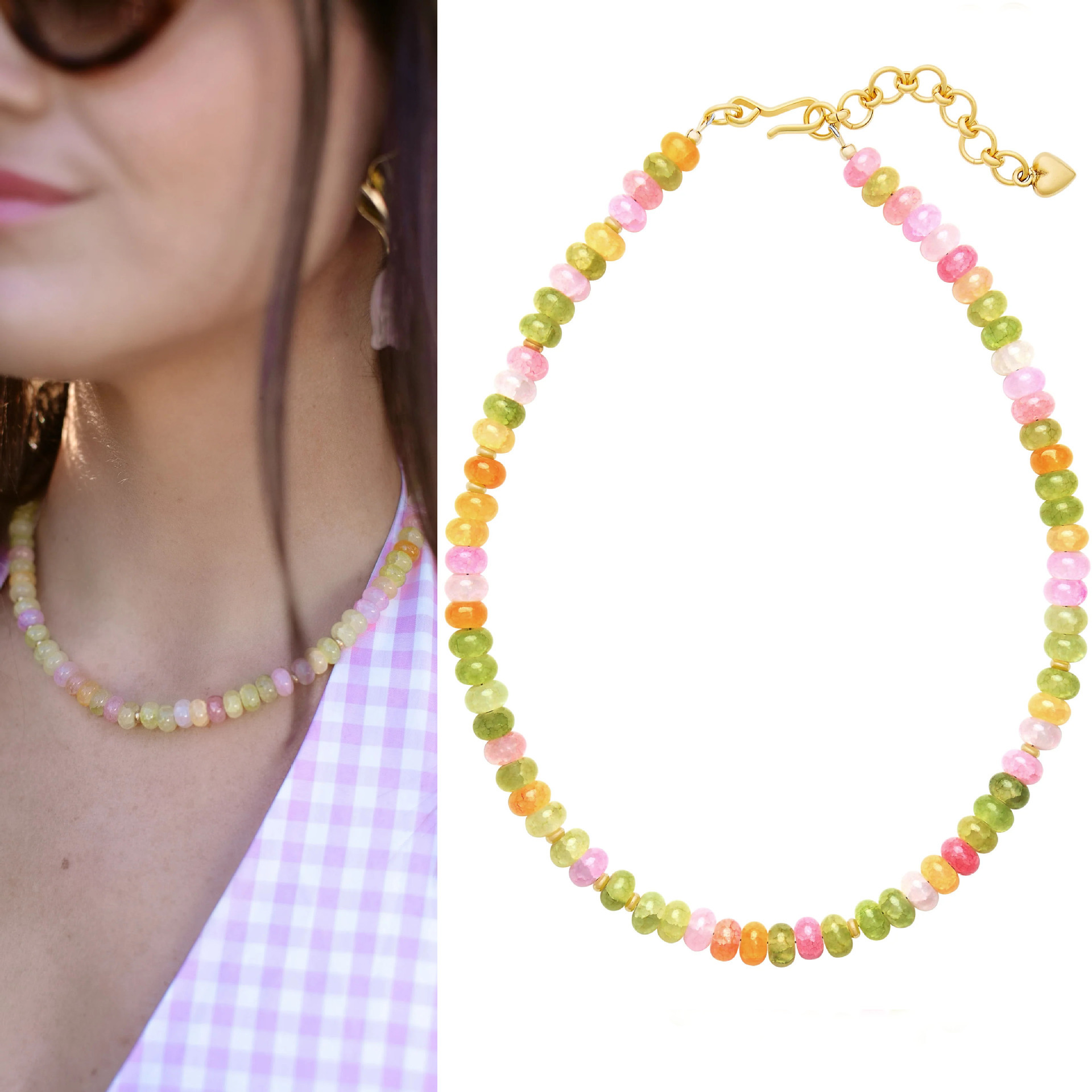 Pink white yellow necklace 40+5cm