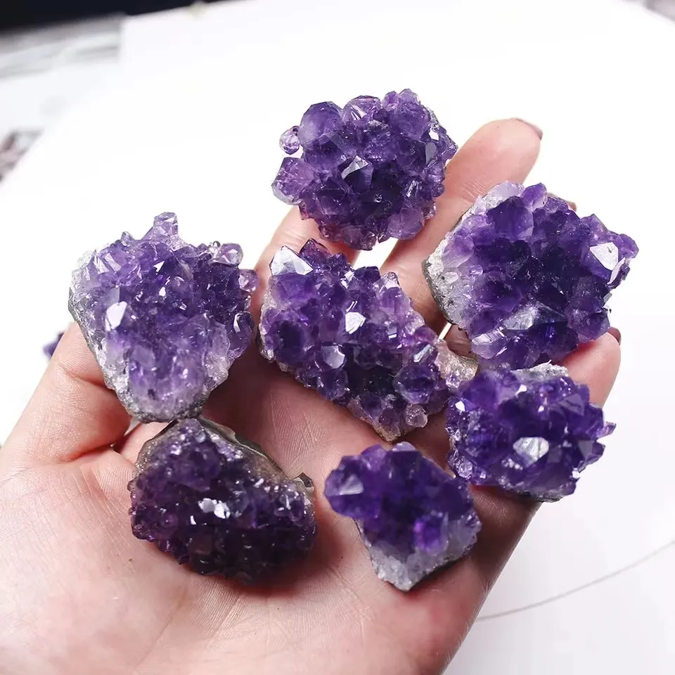 Grosir alami Amethyst Huaqi SJA09 kuarsa ungu kristal Cluster penyembuhan Mineral spesimen untuk dekorasi rumah