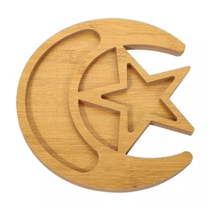 1 Piece Wooden <strong>Moon</strong> and Stars Dinner Plate Bamboo Tea Serving Tray Breakfast Set Tray for <strong>Display</strong> - Product Image 1