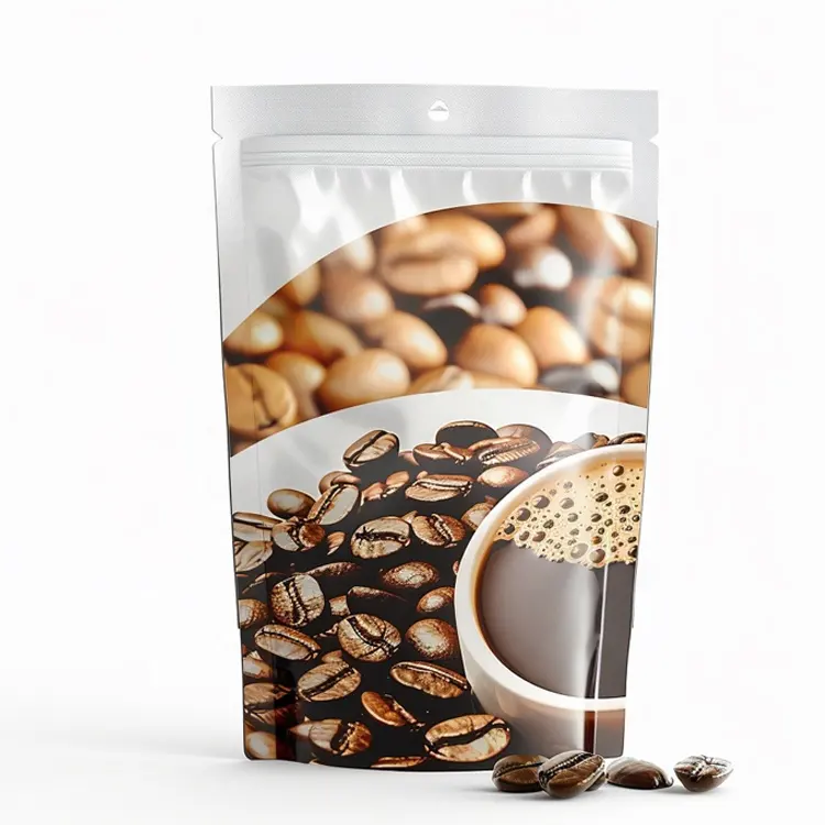 도매 화이트 매트 알루미늄 호일 고급 바닥 스탠드 커피 콩 차 포장을위한 밸브와 지퍼와 커피 가방