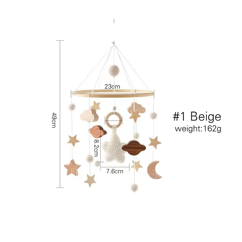 Preço de fábrica para celular Hot Sale Moon Tassel Nursery Wind Chime Wood Bed Bell Pendurado Suporte De Madeira Baby Mobile