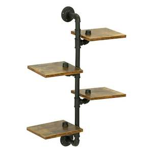 Estante de parede industrial de 4 camadas para livros, prateleira de canto para montagem na parede, metal flutuante, decoração rústica para fazenda, estante