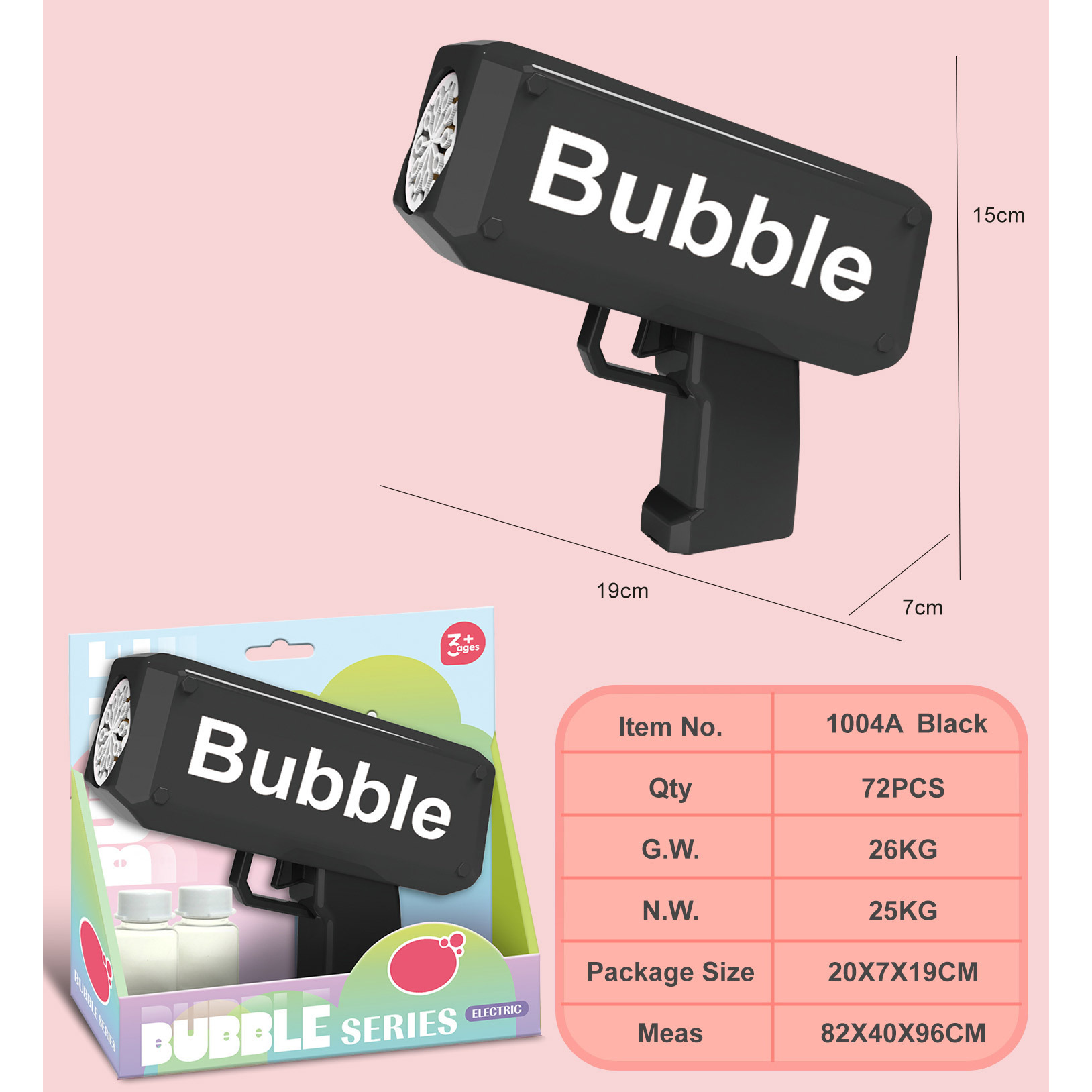 Black 10-hole bubble gun, 40ml water * 2, display box