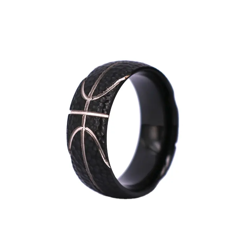 Bague hommes à motif de basket-ball en titane, anneau noir pour Club de Sport, anneau pour ventilateur de basket-ball