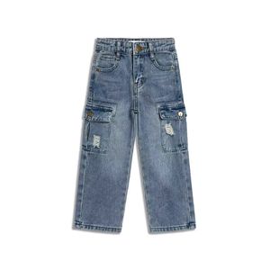 Erkek ve kız ilkbahar ve sonbahar günlük kot pantolon yüksek kalite gevşek düz tulum düğmesi ile çocuk cepler kot - Product Image 2
