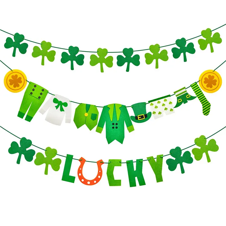 Interior Outdoor Home Janela Lareira 3 Packs Felt St Patricks Day Party Decorações Lucky Clover Banner