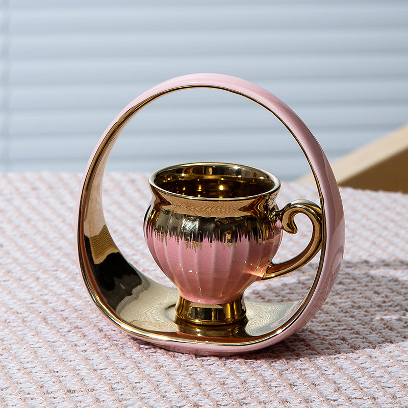 Fiore in ceramica blu - 6 tazze Farfalla rosa - 90