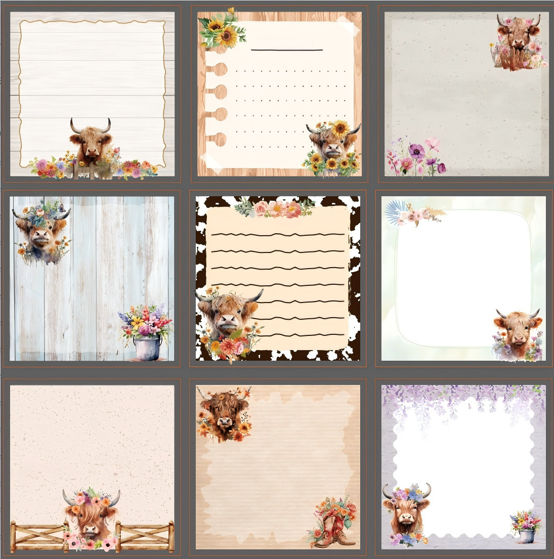 Un set di 9 libri a tema Highland Cattle