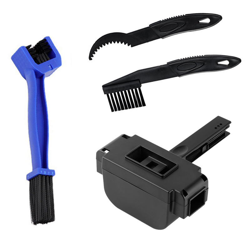 Limpiador de cadenas, cepillo de cadena negro, cepillo pequeño azul