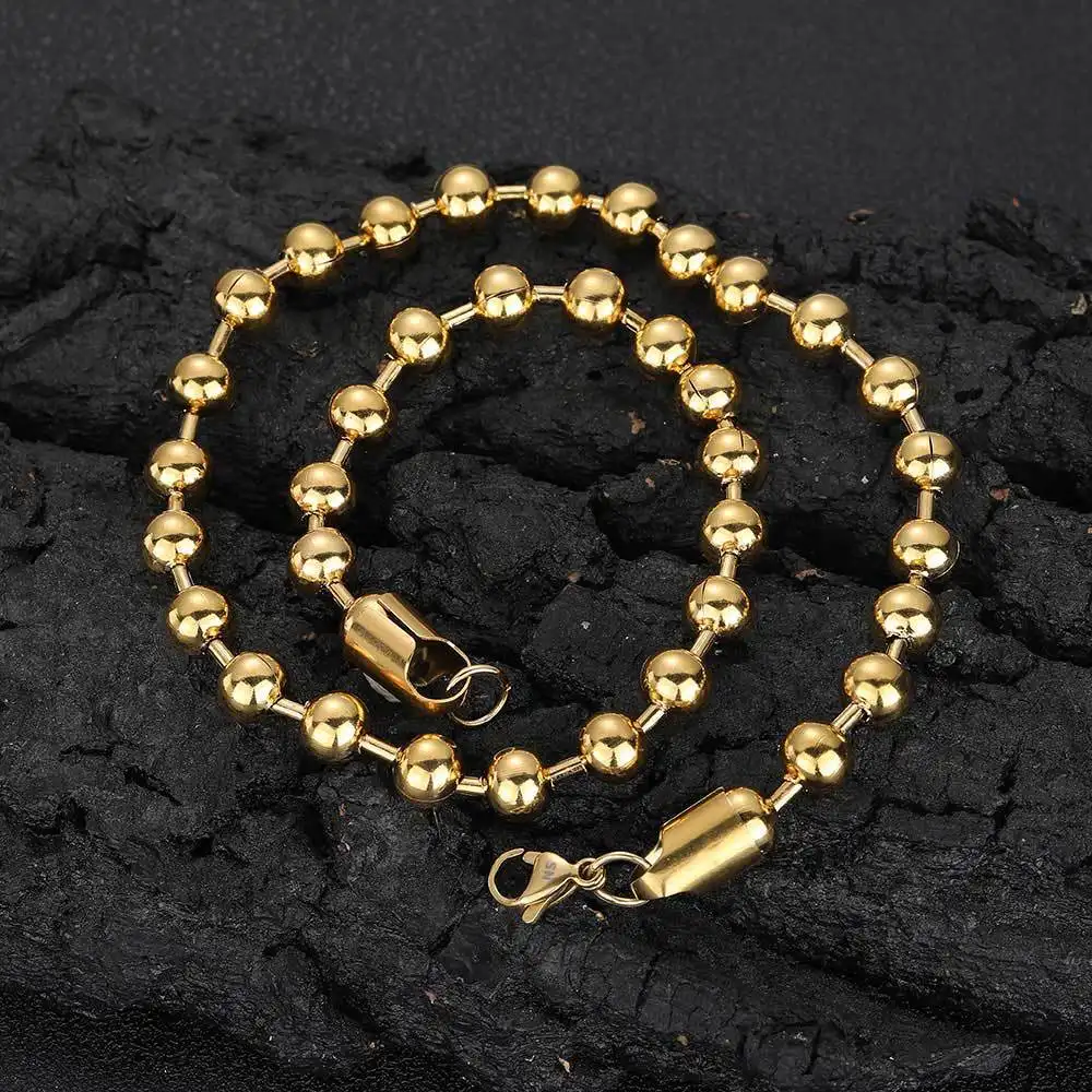 Collana a catena con maglia cubana hip-hop in acciaio inossidabile da 8mm placcato oro Choker placcato oro gioielli con perline