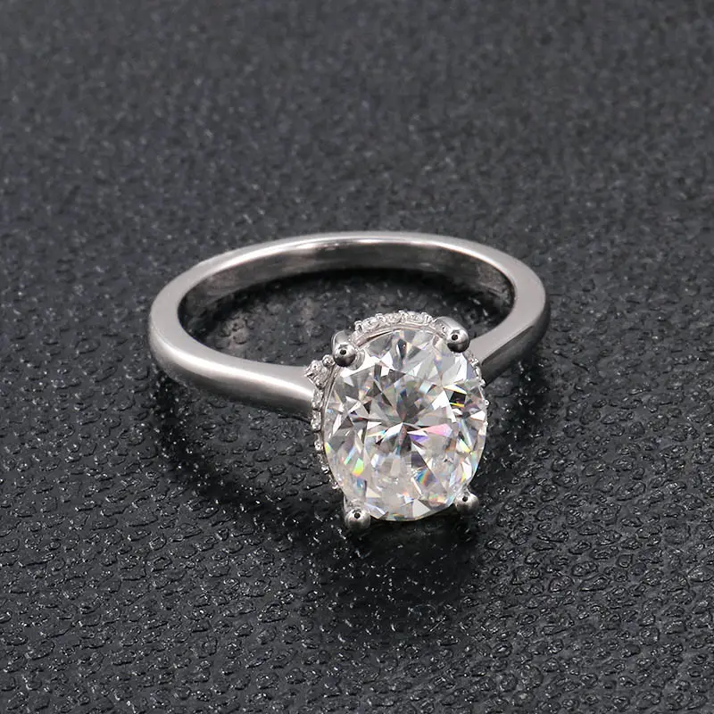 Katedral solitaire yüzük 3 karat D oval moissanite elmas 14k beyaz altın nişan kulesi