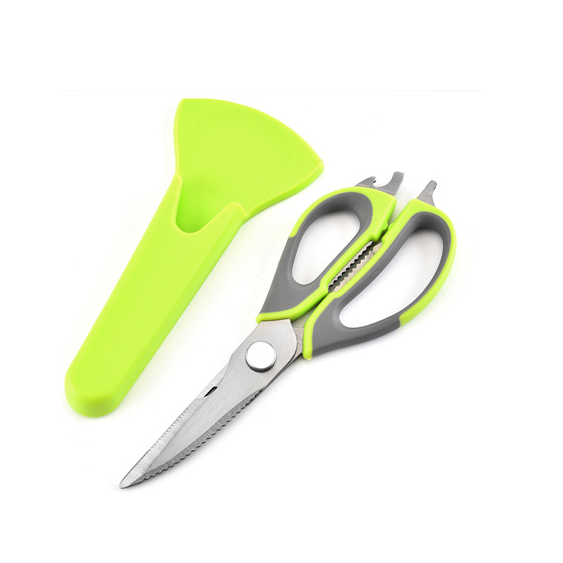 Design Multifunctional Kitchen Scissors Poultry Shears Nut Cracker Bone Cutter Magnetic Holder Sheath
