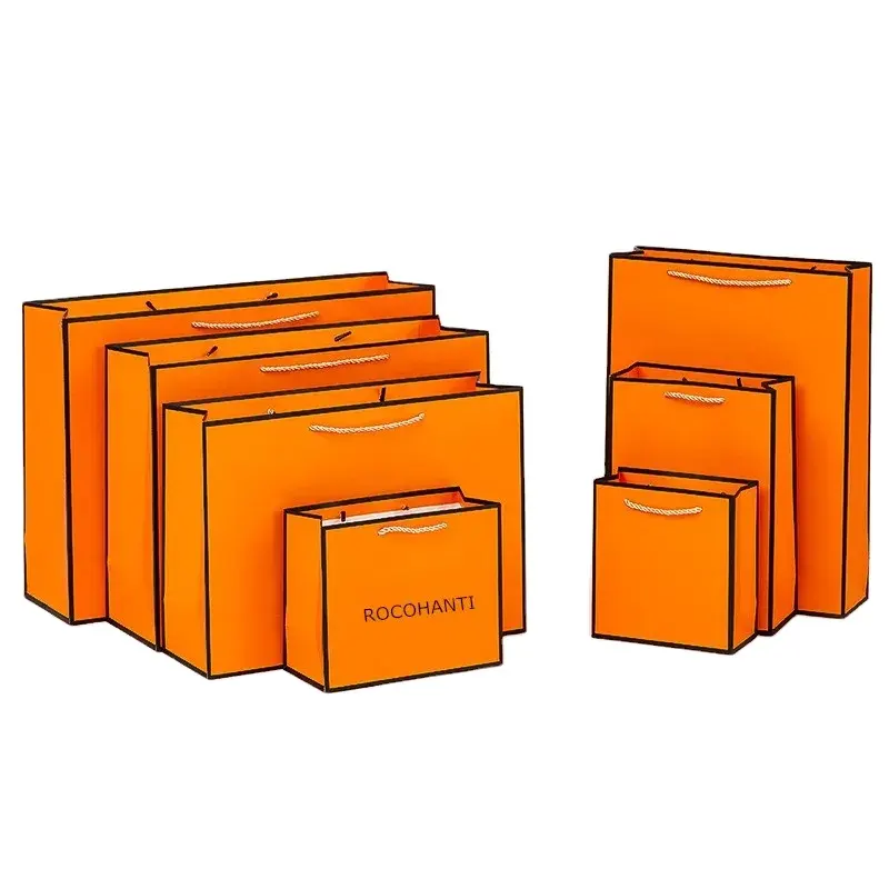 Luxe Papieren Zakken Met Uw Eigen Logo Oranje Papieren Zak Best Verkopende Sona-Pakket Voor Cadeau Food Custom Papieren Zak Verpakking