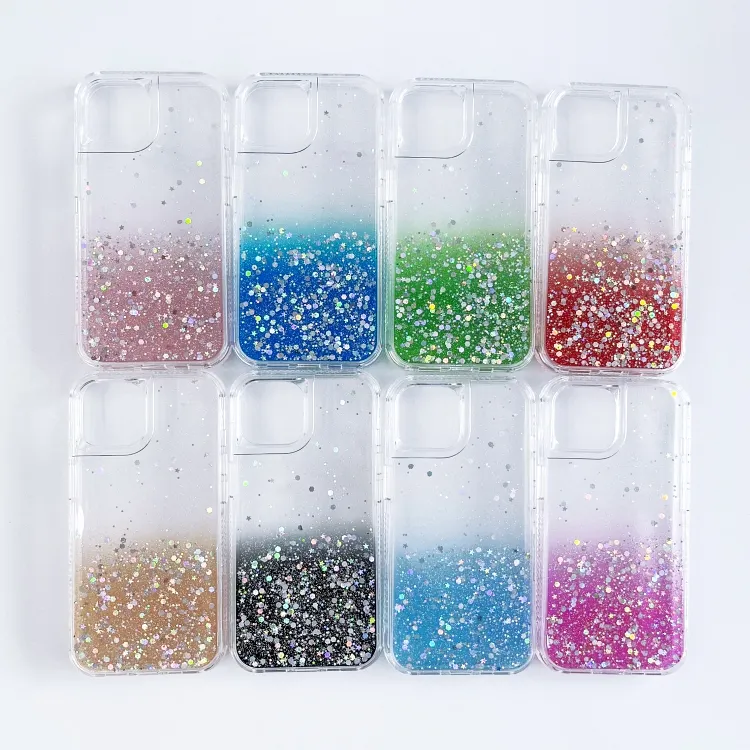 Crystal 3-In-1 PC Painted Gradient Glue Cell Phone Case for iPhone for Samsung for OPPO