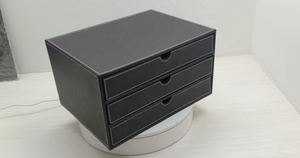 LG8119 in pelle PU fatto a mano da scrivania Organizer, scatola di immagazzinaggio per forniture da ufficio con 3 cassetti impilabile per A4 File di fattura per gioielli