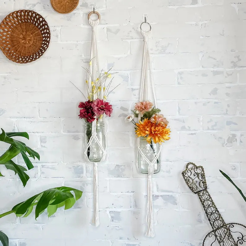 Boho Cotton Home Decor Jar Holder fioriera Wall Macrame Hanging Plant Holders Hanger