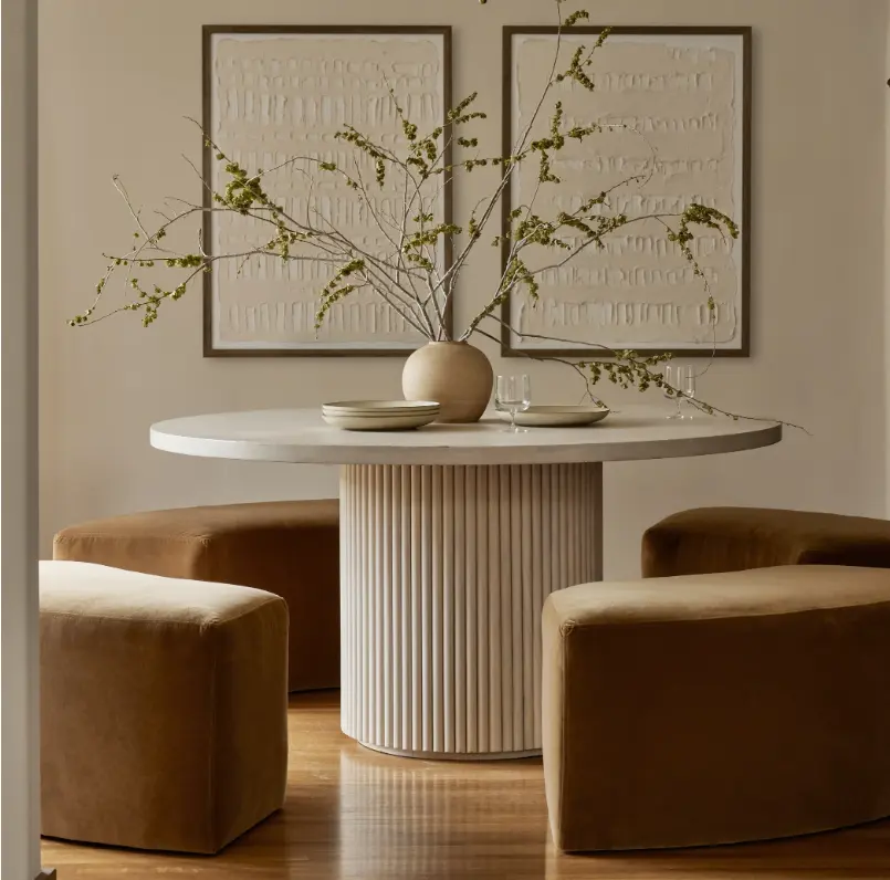Modern masa beyaz iç mekan mobilyası yuvarlak düzenli katı ahşap yemek masası