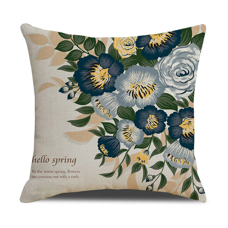 Rustic Linen Pillow Cover Flower Printed Car Sofa Bed Cushion Cover Hand-painted Simple Cushion Pillow Cover