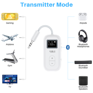 1Mii Bluetooth 5.2 Audio Transmitter für mehrere Verbindungen 3,5mm AUX Bluetooth Adapter Drahtloser Sender für Flugzeug, TV - Product Image 6