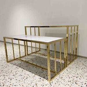 Conjunto de mesa con diseño de tienda de Boutique, estante de ropa, soporte para zapatos, encimera dorada, mesa de exhibición de nido de Metal - Product Image 5