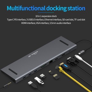 10合1多端口USB C型集线器C型适配器至USB 3.0 4K 30hz高清高清电视VGA视频音频RJ45 SD TF USB PD 100W转换器集线器 - Product Image 2
