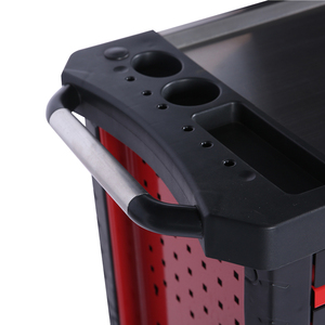红色7抽屉车库不锈钢车间滚轮工具手推车抽屉工具柜 - Product Image 5