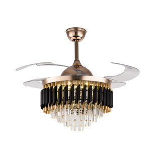 Smart Home 42&quot; Invisible LED 3-Color Ceiling <strong>Fan</strong> <strong>Light</strong> Black Gold Large <strong>Crystal</strong> Chandelier Led Ceiling <strong>Fan</strong> With Remote - Product Image 1