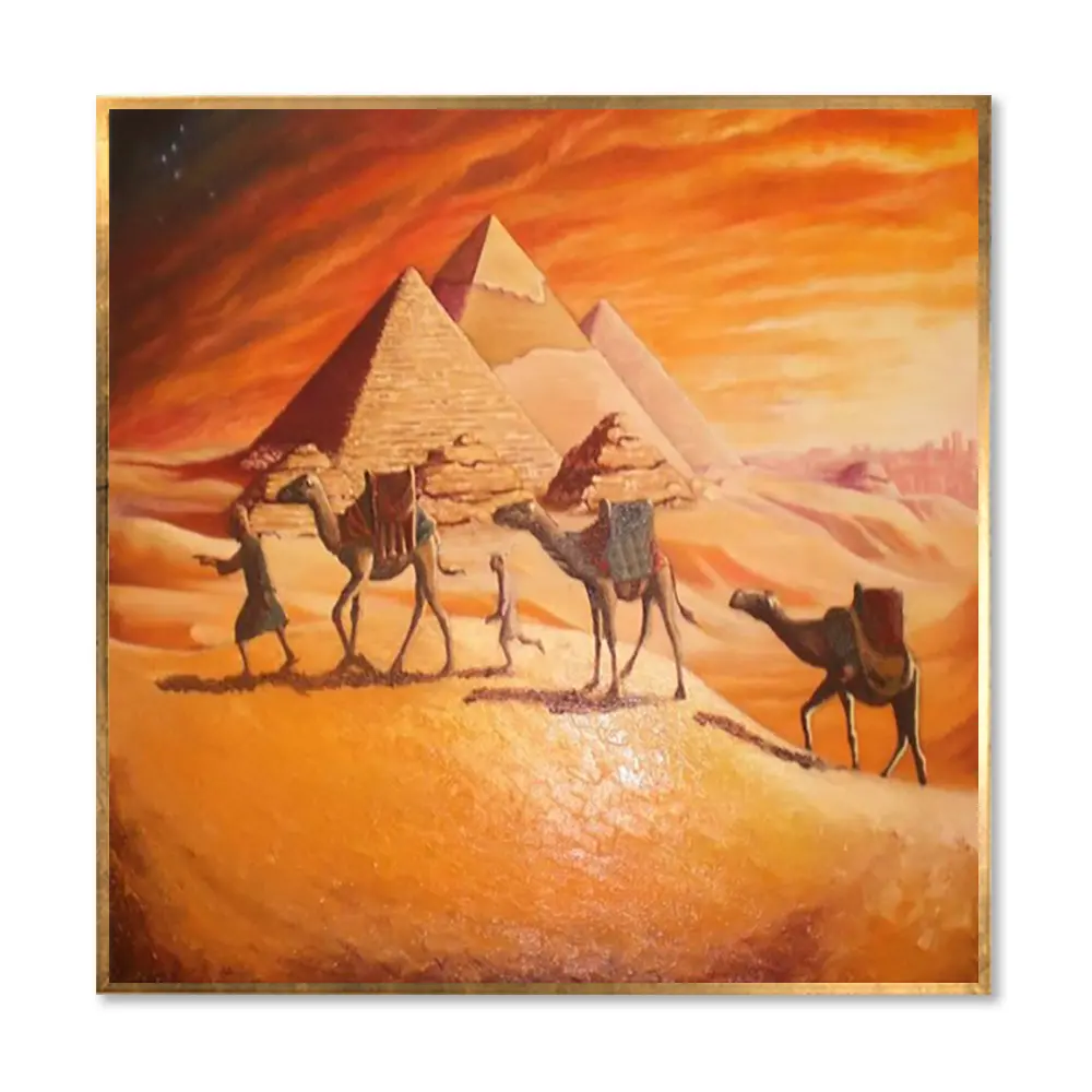 100% Hand-painted Egypt Camel Pyramid Abstract Oil Painting on Canvas Modern Desert Landscape Oil Painting Wall Art Picture