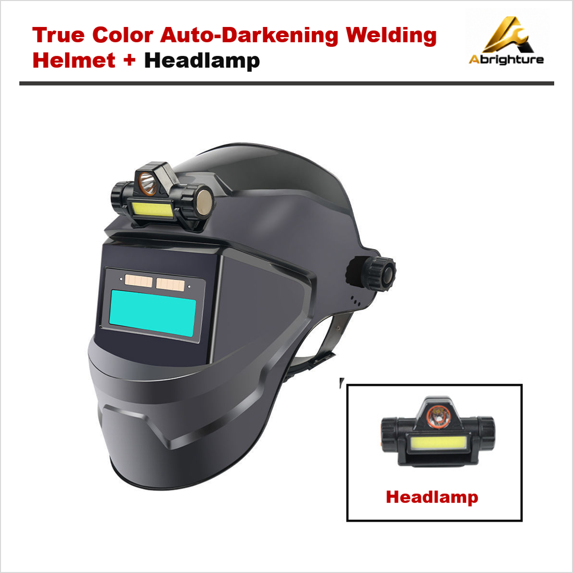 True Color Auto-Darkening Welding Helmet + Headlamp