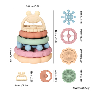 Silicoco BPA ücretsiz bebek yapı taşları diş çıkarma kurbağa yüzük silikon istifleme diş kaşıyıcı çocuk eğitim istifleyici istifleme oyuncak - Product Image 6