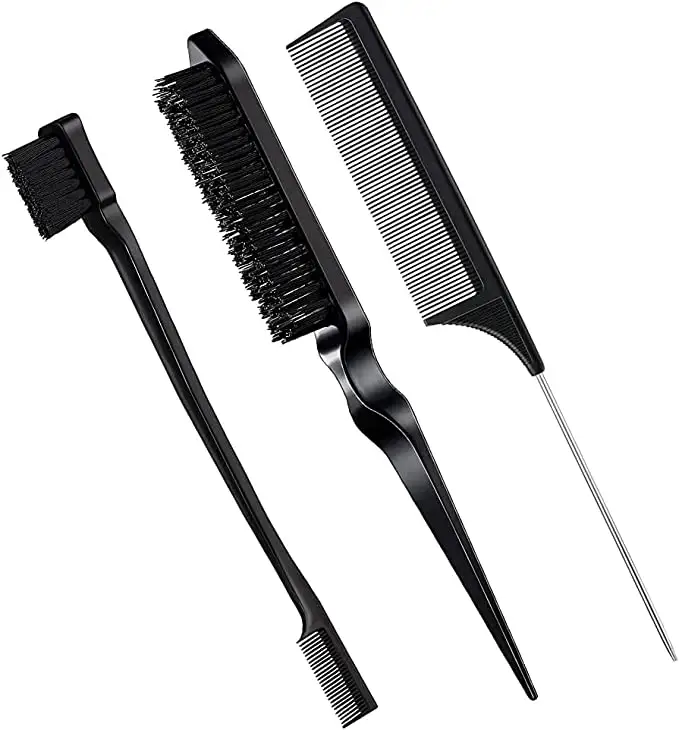 Vente en gros d'usine Ensemble de 3 pièces Ensemble de pinceaux teasing Brosse de bord et peigne Brosse à cheveux à poils pour coiffeurs professionnels