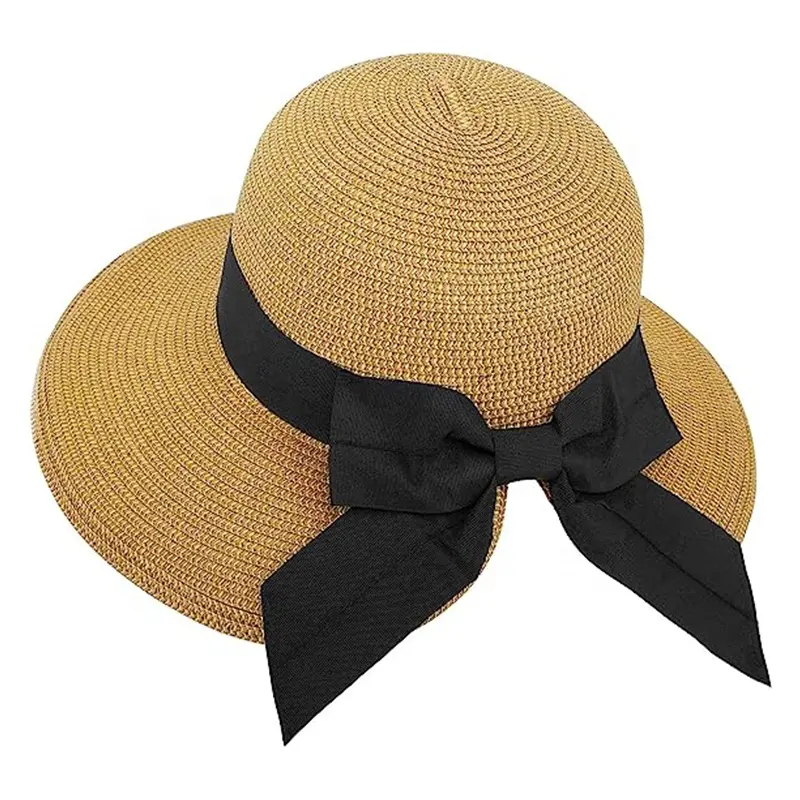 Haute qualité acheter en vrac vintage sombreros de playa filles été gros seau chapeau de paille fournisseur pour dames femmes avec logo