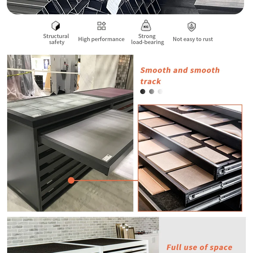 Factory direct quartz stone granite sample rack exhibition hall marble metal ceramic tile drawer display units