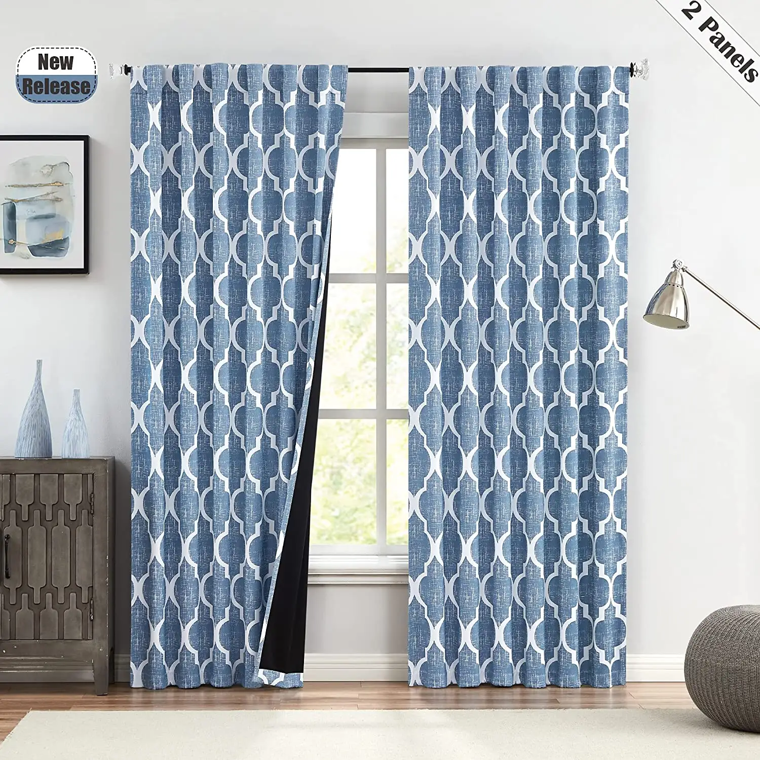 Cortina opaca de alta calidad, cortina personalizada con estampado de trébol de cuatro hojas, juegos de cortinas geométricas para sala de estar