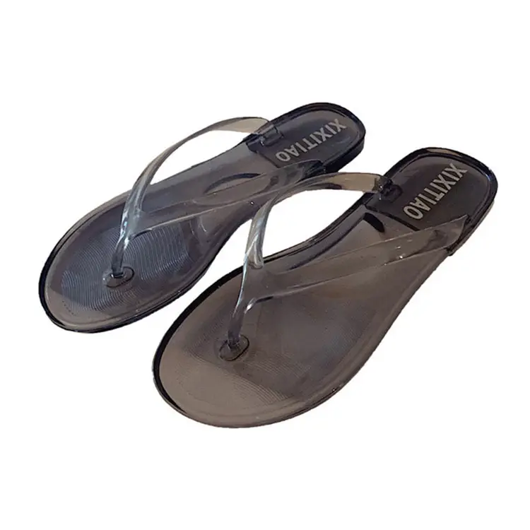 Chaussons d'été Tongs pour femmes Sandales transparentes pour femmes et dames Chaussures en PVC Chaussures plates pour femmes antidérapantes