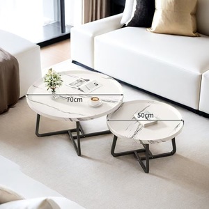 Mesa de centro nórdica moderna, combinación de mesa auxiliar, mesas de centro anidadas de madera rústicas redondas para el hogar, sala de estar - Product Image 4