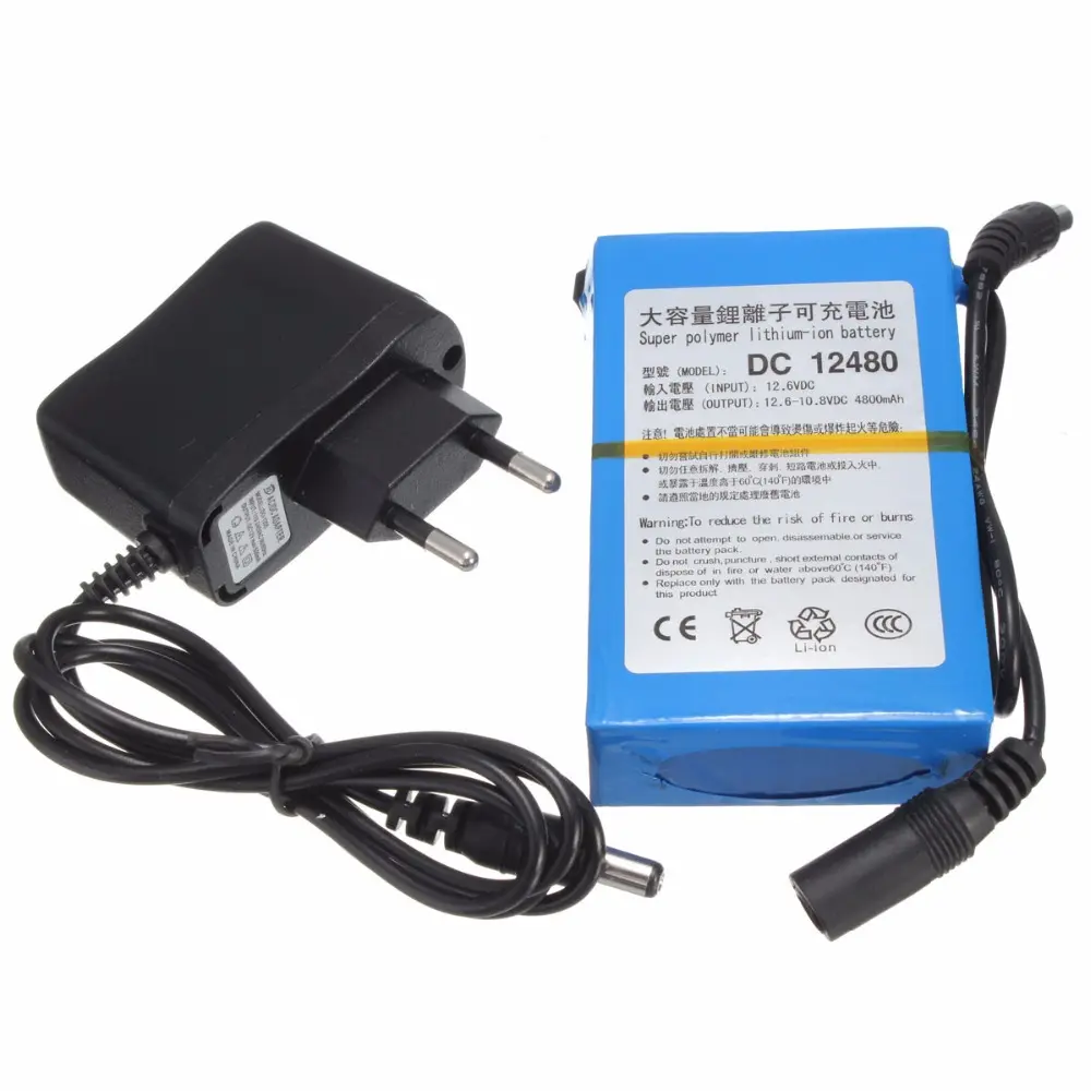 Paquete de batería de litio GTF 12V 4800mAh con cargador de alimentación de CA enchufe UE/EE. UU. Para Cámara CCTV transmisor inalámbrico batería recargable