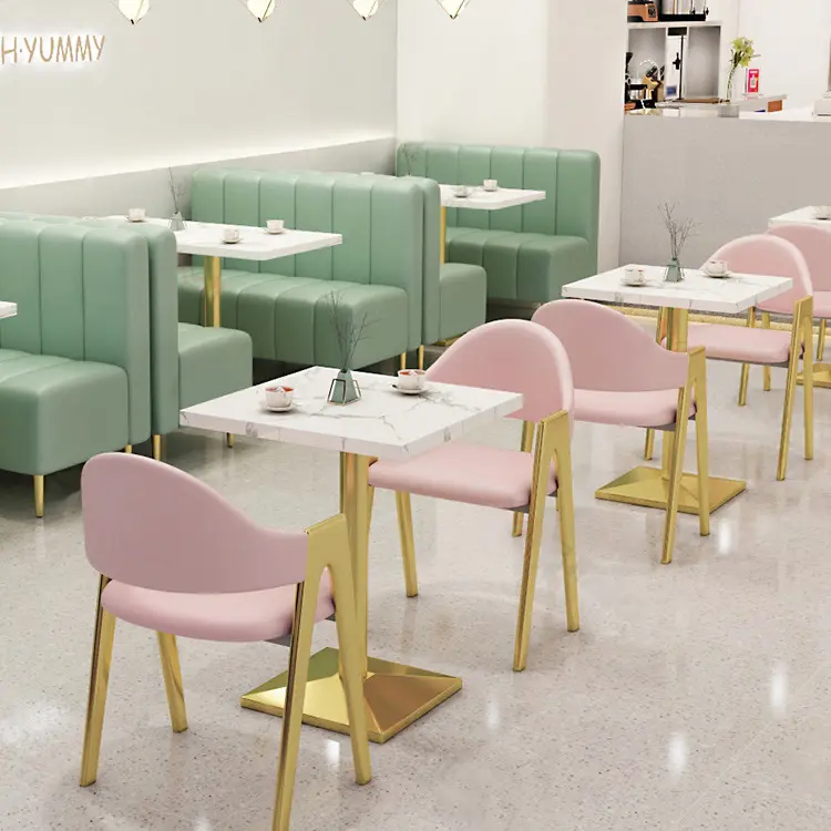 Set di tavoli e sedie di alta qualità dal design moderno tavolo da pranzo con cabina combinata per ristorante in pelle rosa verde/velluto