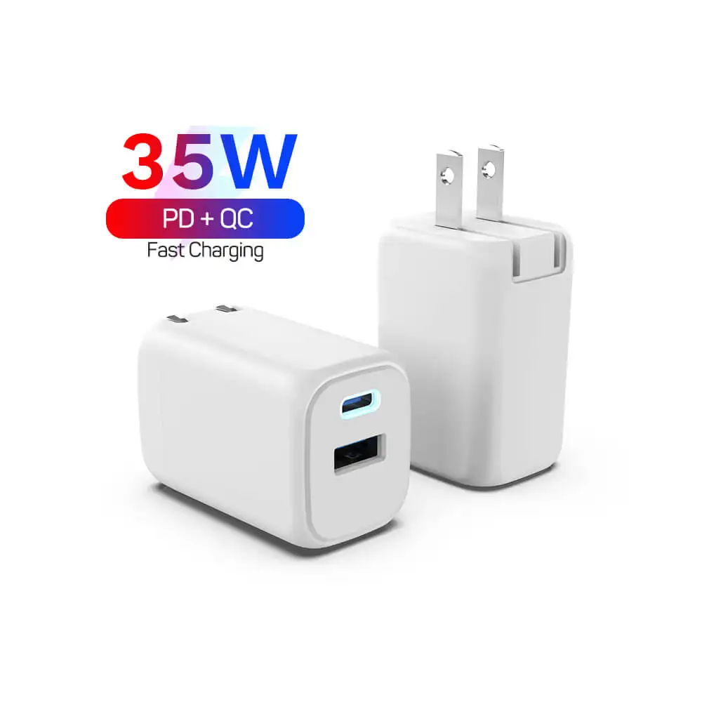 Cargador de pared 1A1C de 35W, adaptador de corriente de doble puerto para iPhone, iPad, Mac, Apple Watch