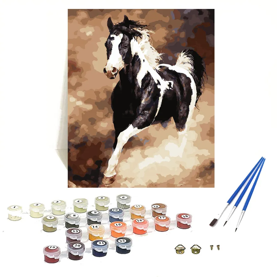 Decoración de pared personalizada ilustraciones hechas a mano Animal caballo pintura por números en lienzo para principiantes
