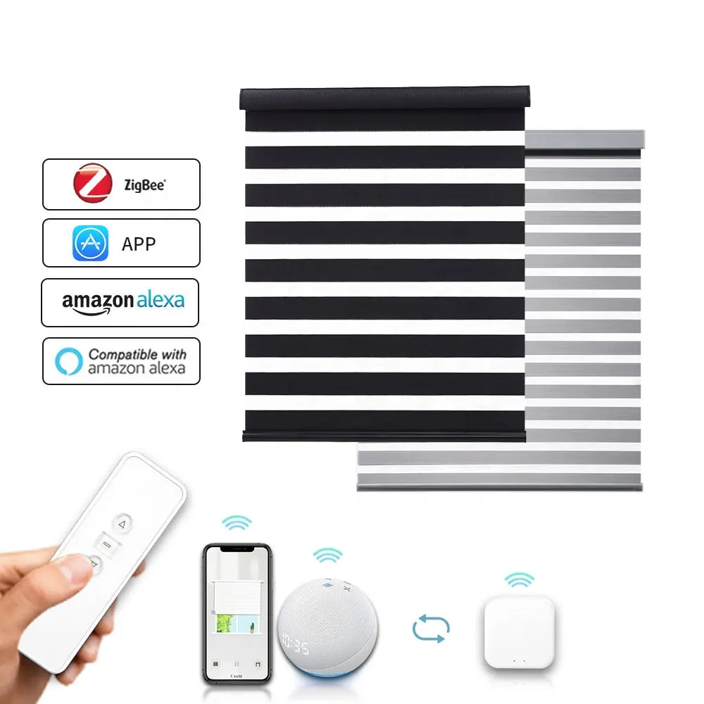 Canadá Bluetooth Inteligente rolo máscaras Luz Filtragem tuya alexa controle remoto elétrico motorizado zebra persianas para sala de estar