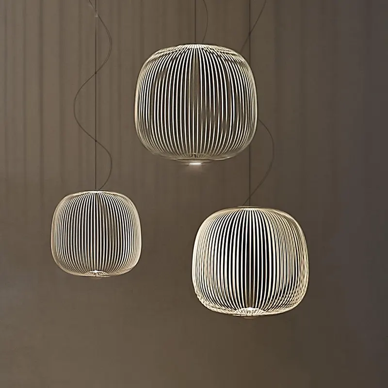 Minimalist amerikan oturma odası aydınlatma Metal kuş kafesi tavan lambası LED avize kolye ışıkları