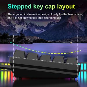 Diseño en inglés Teclado mecánico ergonómico de eje azul de 104 teclas Teclado con cable retroiluminado de colores mezclados USB negro con teclas multimedia - Product Image 6
