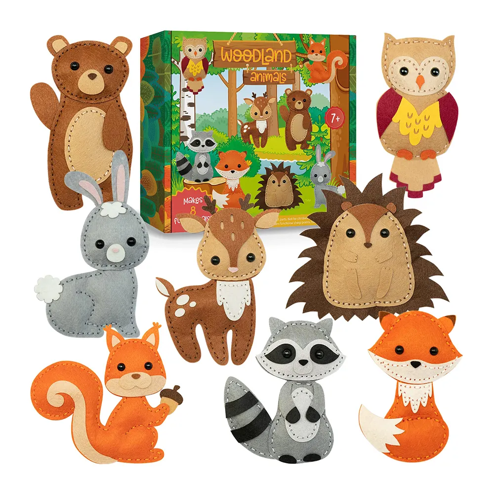 Kit de costura de animales salvajes de fieltro hecho a mano para principiantes al por mayor, juego de manualidades de animales precortados divertidos y educativos para niños